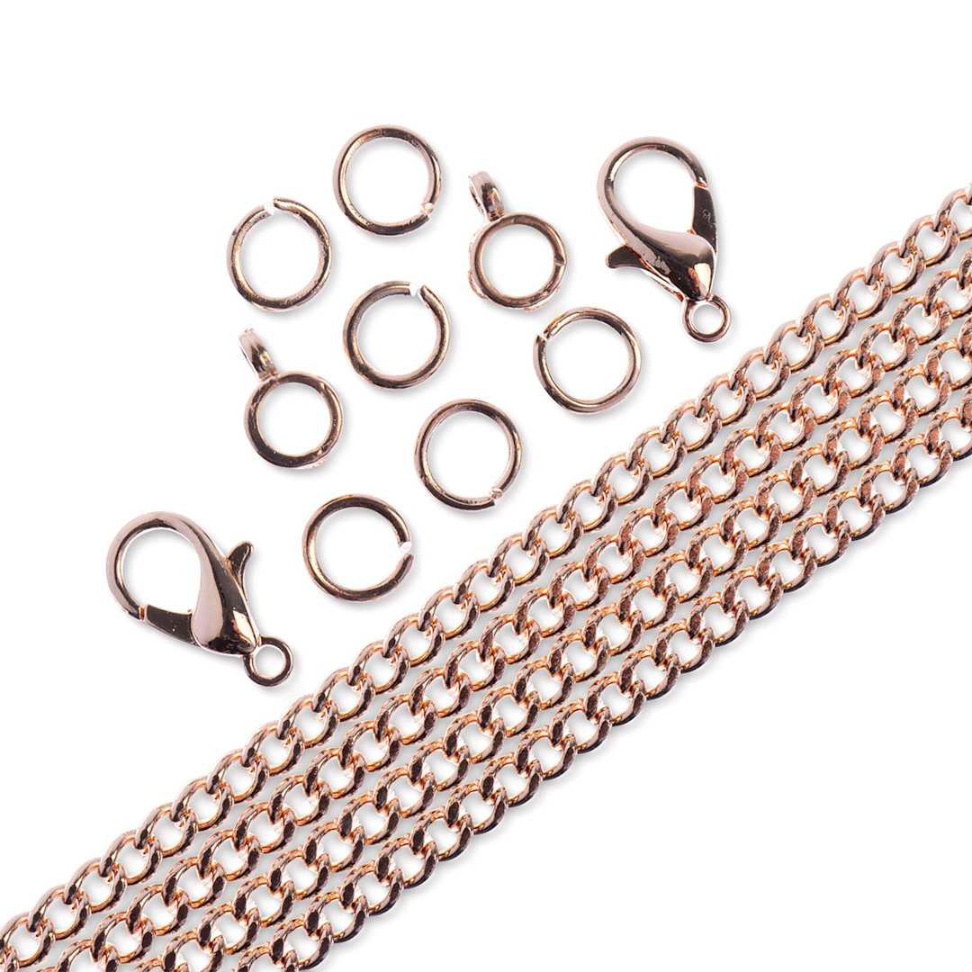Open in modal - John Bead Curb Chain and Findings Set - 3 mm, Rose Gold (Out of packaging)