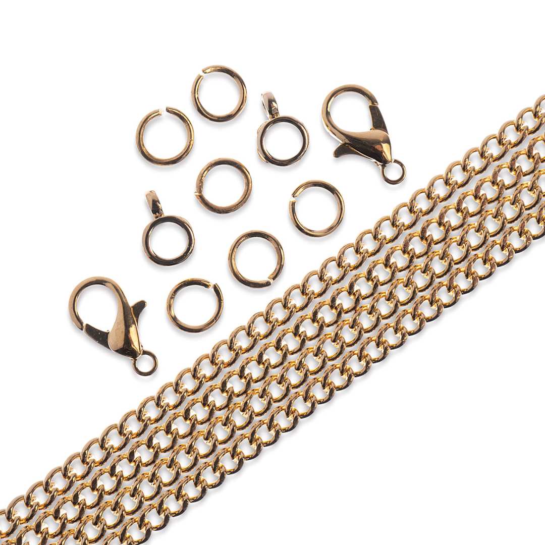 Open in modal - John Bead Curb Chain and Findings Set - 3 mm, Gold (Out of packaging)