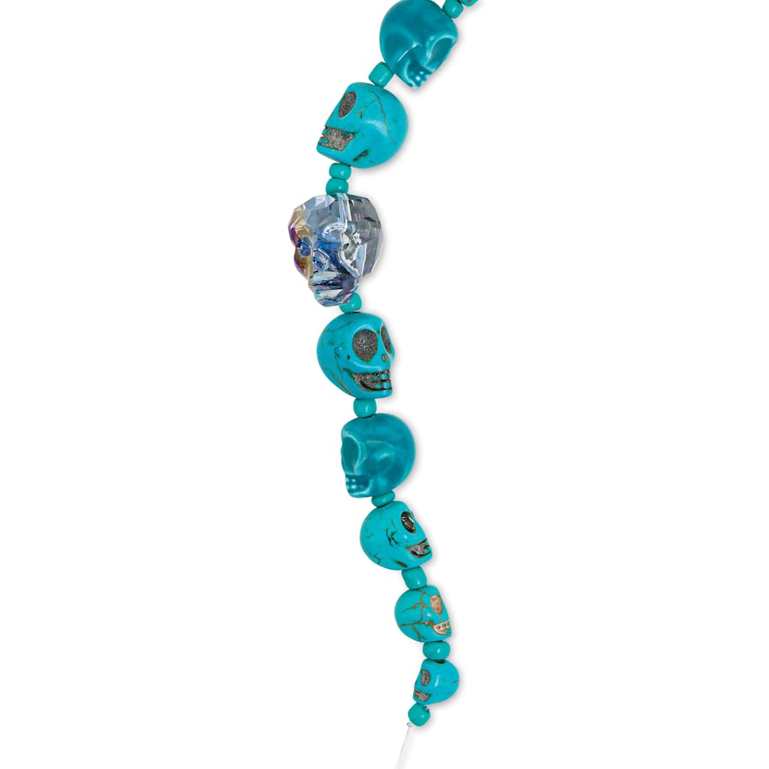 Open in modal - John Bead Assorted Skull Bead Strand - Turquoise Blue, 6-1/2" Length, close-up