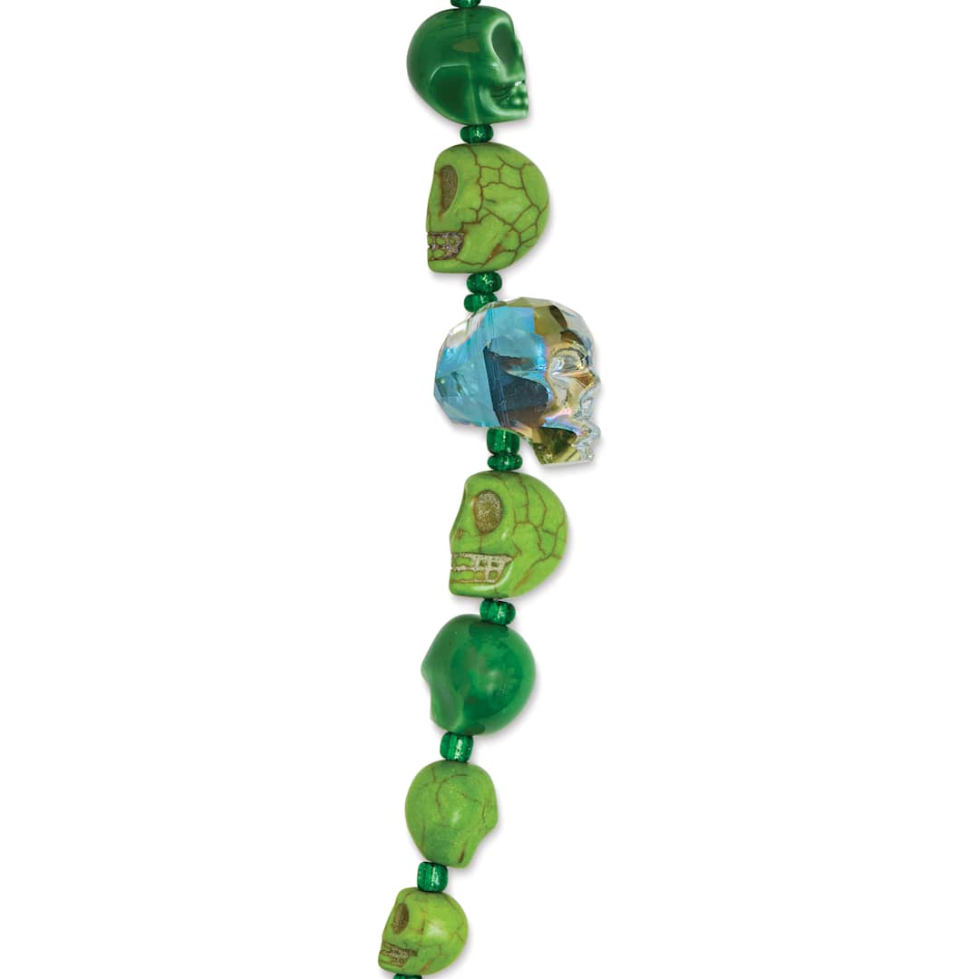 Open in modal - John Bead Assorted Skull Bead Strand - Green, 6-1/2" Length, close-up