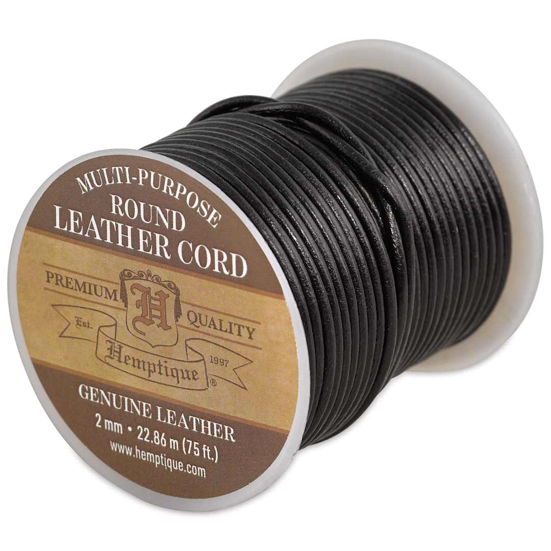 Open in modal - Hemptique Round Leather Cord - Black, 2 mm