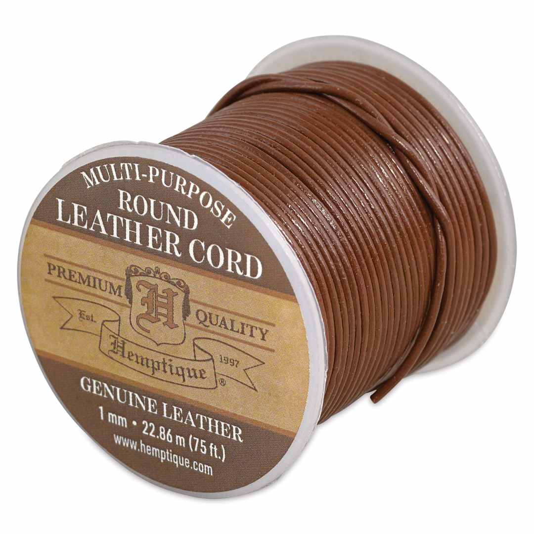 Open in modal - Hemptique Round Leather Cord - Brown, 1 mm