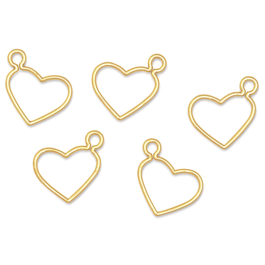 Open in modal - John Bead Beadwork Charms - Gold Heart, Side Link, Pkg of 5