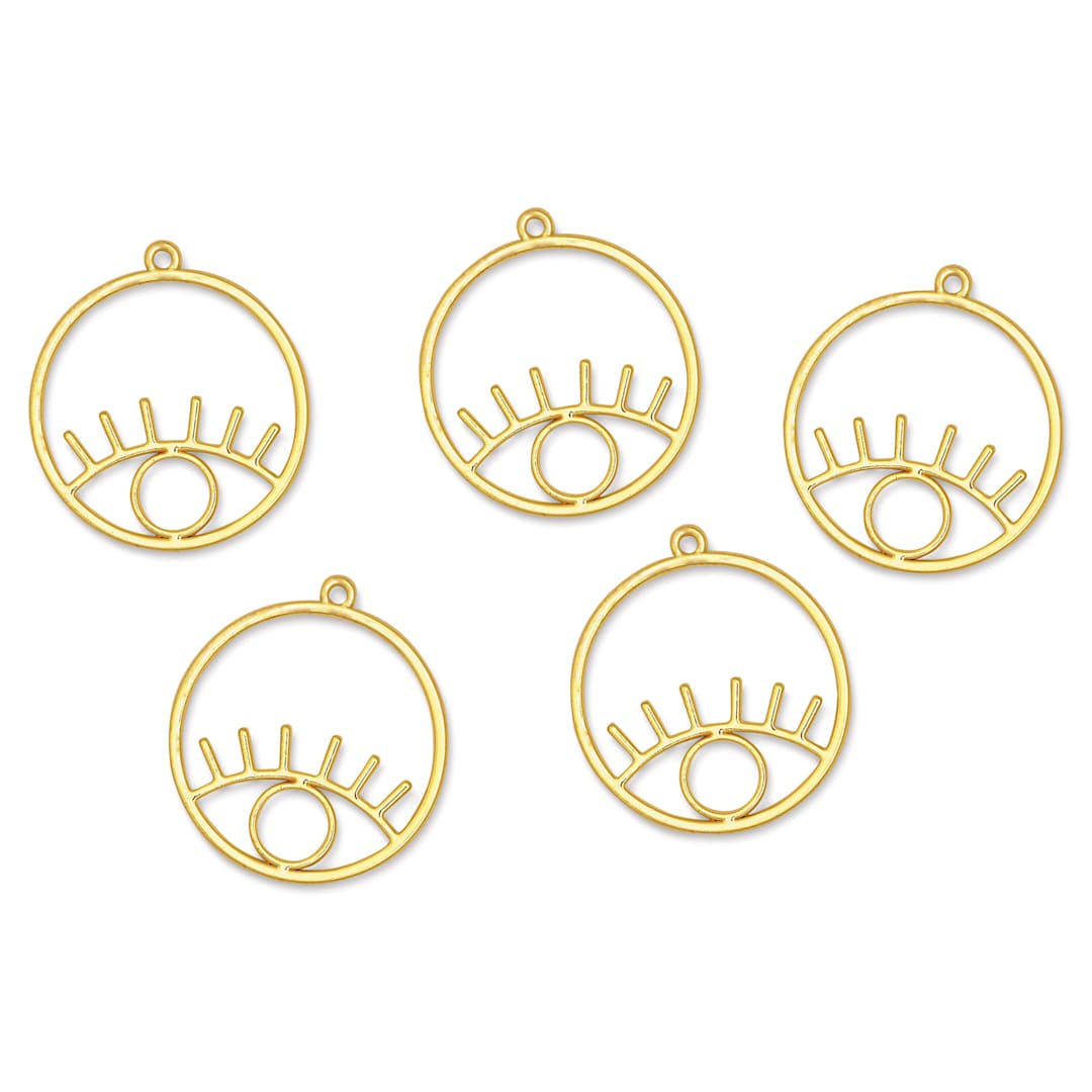 Open in modal - John Bead Beadwork Charms - Gold Circle with Eye, Pkg of 5