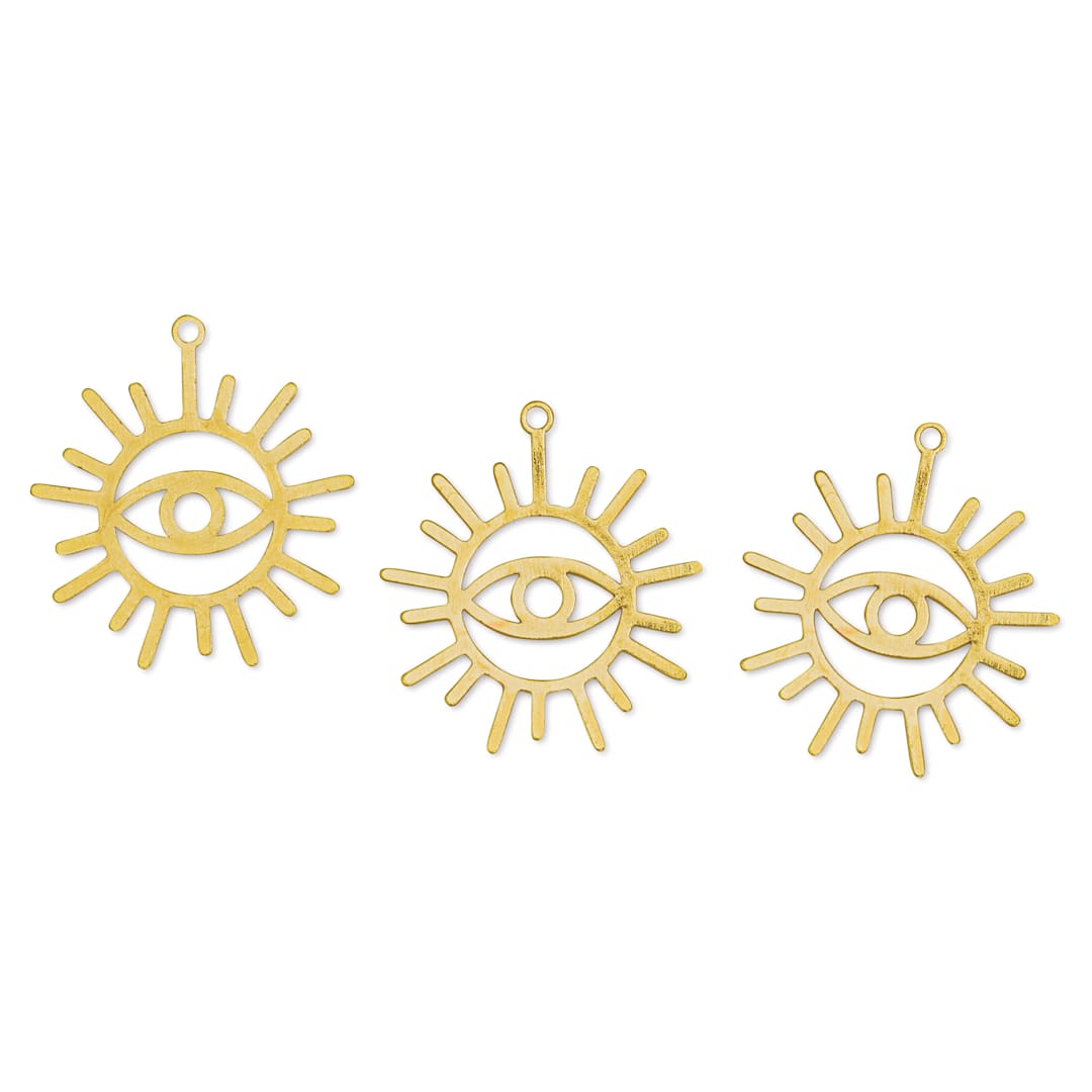 Open in modal - John Bead Beadwork Charms - Gold Eye in the Sun, Pkg of 3