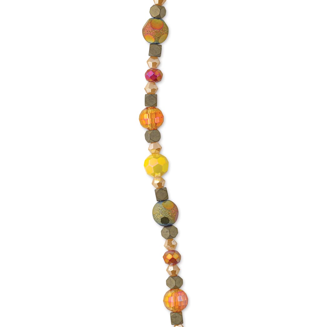 Open in modal - John Bead DIY Designer Glass Bead Strand - Glass and Hematite, Orange and Yellow close-up