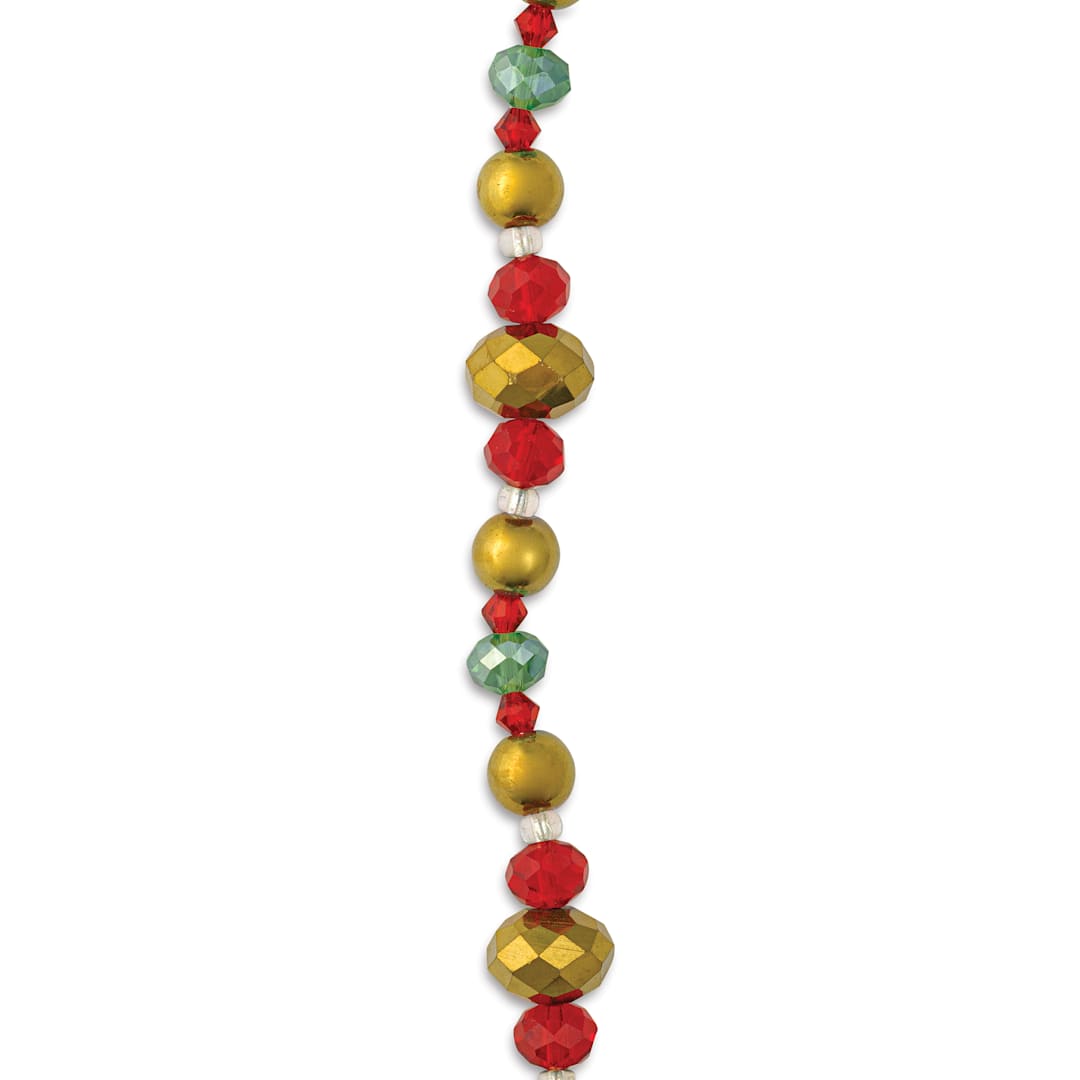 Open in modal - John Bead DIY Designer Glass Bead Strand - Large Gold Rondelle with Green and Red close-up