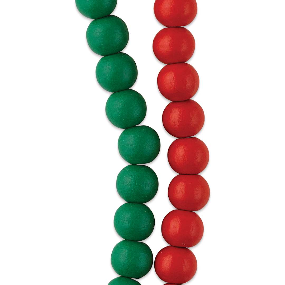 Open in modal - John Bead DIY Designer Bead Strand - Round Wood, Red and Green close-up