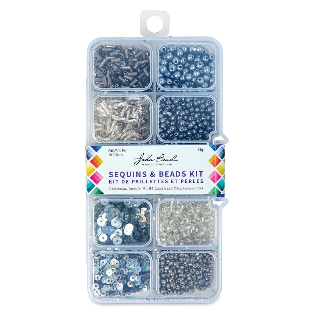 Open in modal - John Bead Sequins & Beads Kit - Silver, 81 g front of packaging