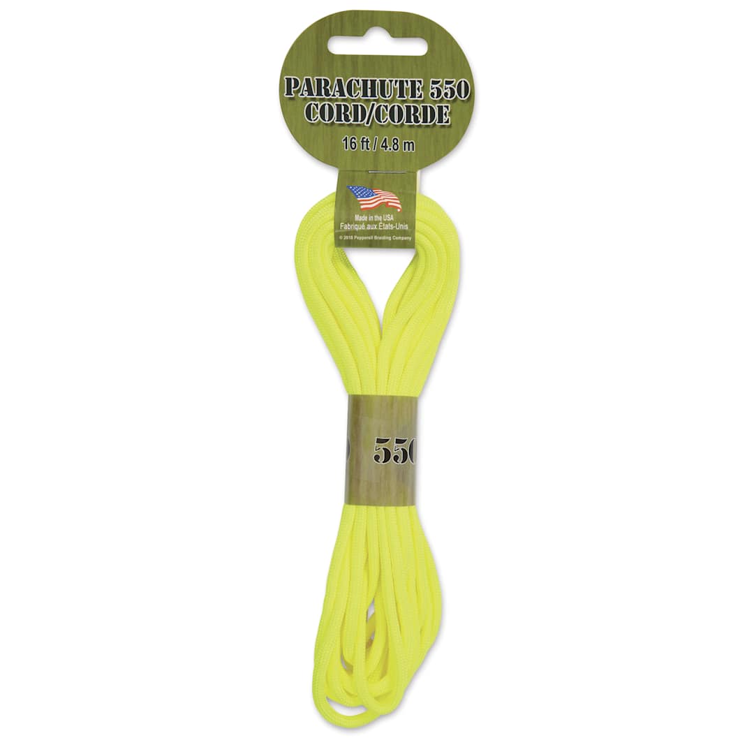Open in modal - Pepperell Parachute 550 Cord - Neon Yellow, 16 ft - front of packaging