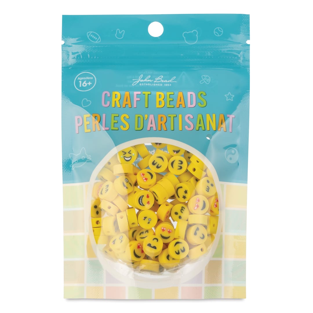 Open in modal - John Bead Craft Beads Clay Shapes - Faces Mix, Pkg of 120 - front of packaging