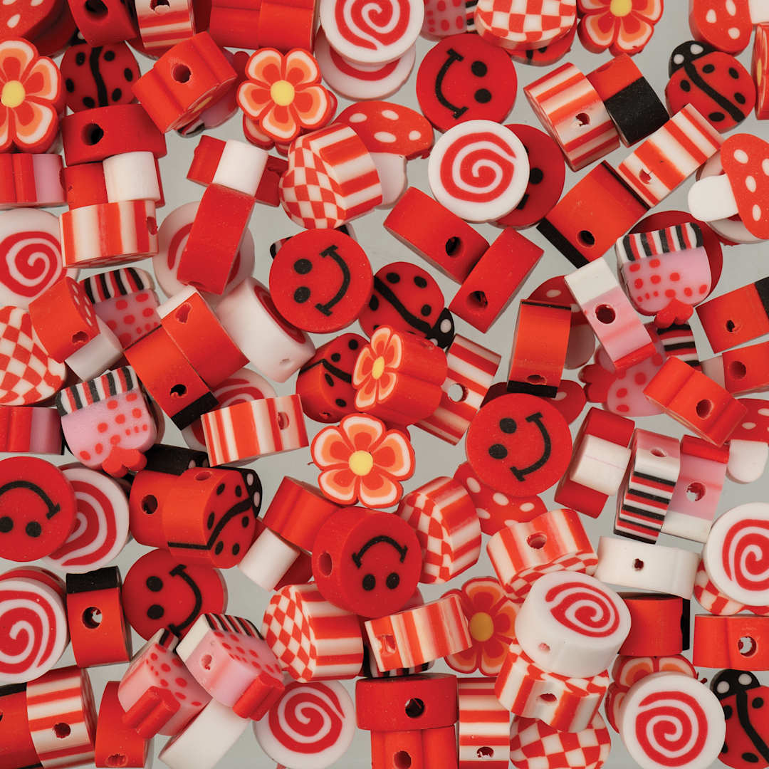 Open in modal - John Bead Craft Beads Clay Shapes - Red Mix - close-up