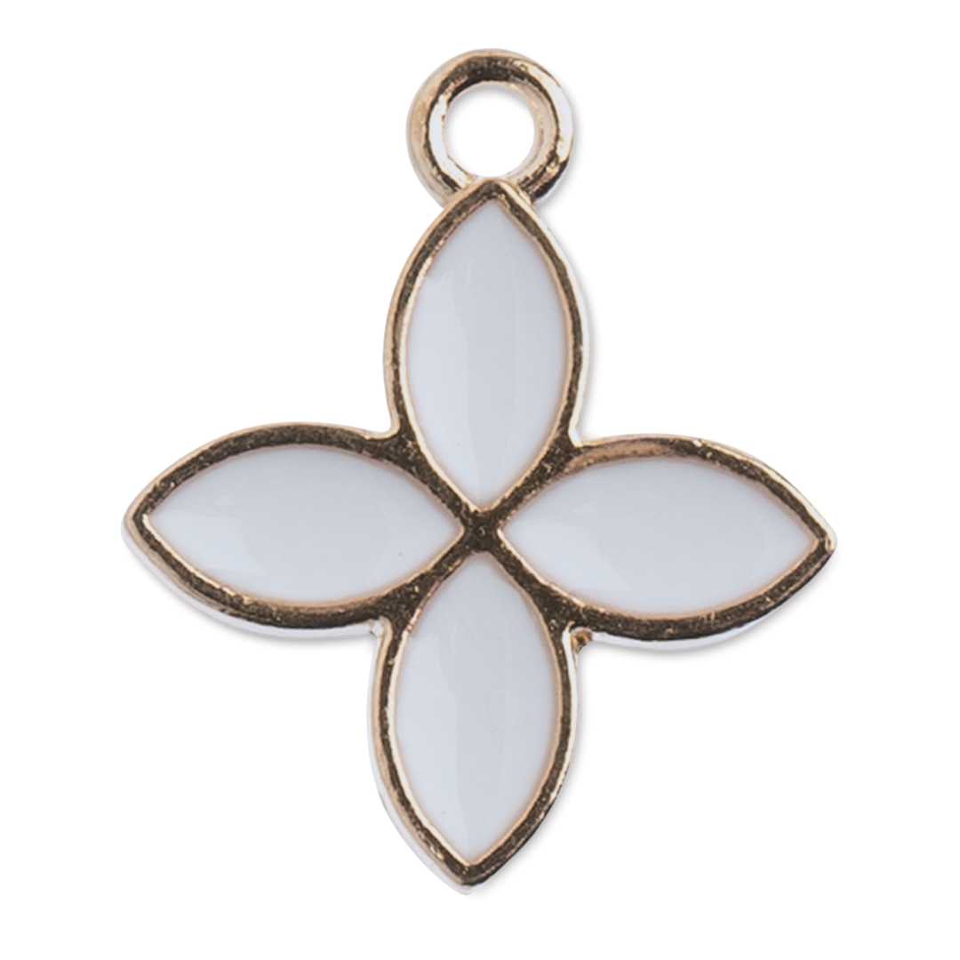 Open in modal - John Bead Sweet & Petite Enamel Charm - Four-Petal Flower, White showing single charm