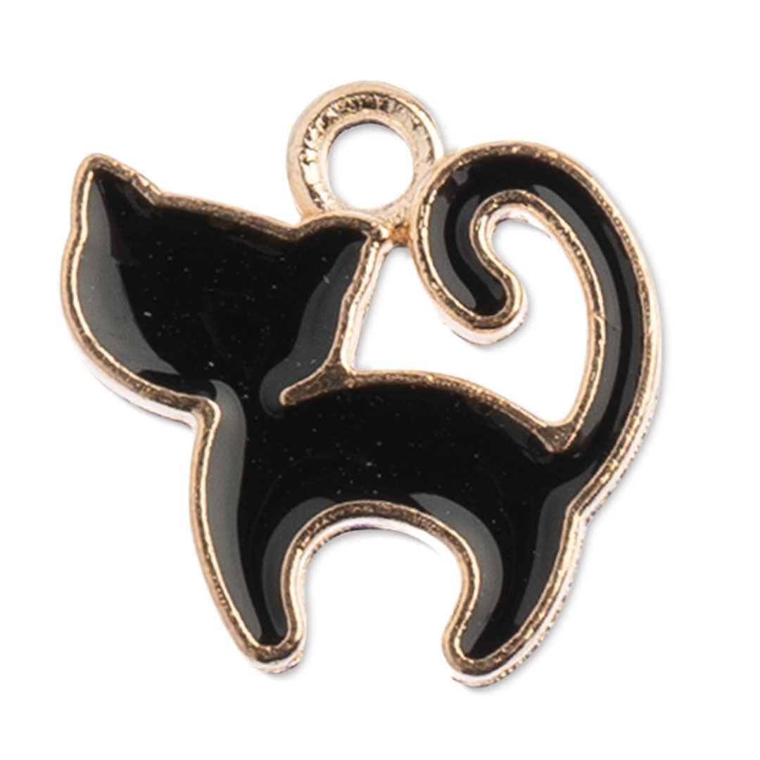 Open in modal - John Bead Sweet & Petite Enamel Charm - Kitty Cat, Black showing single charm