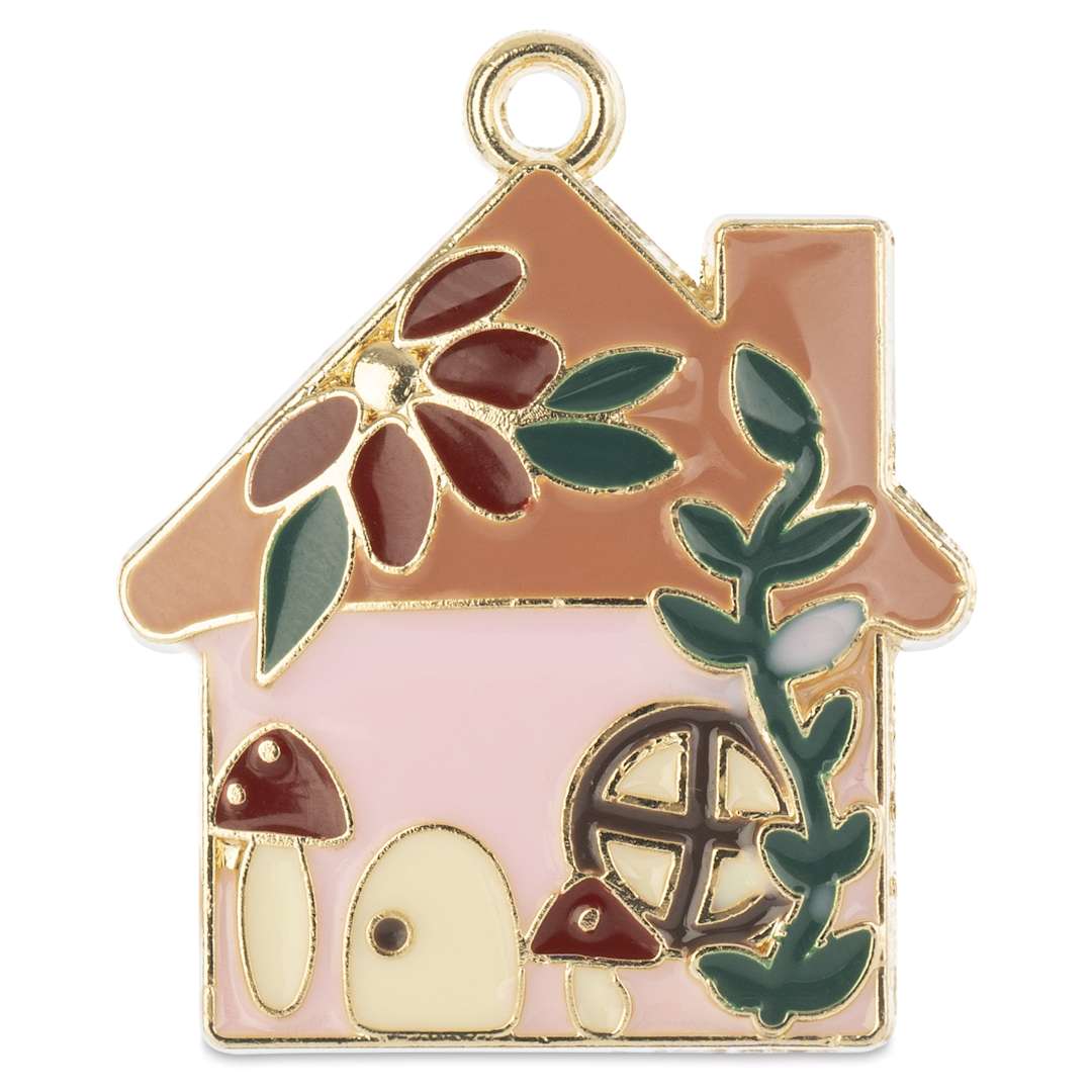 Open in modal - John Bead Sweet & Petite Enamel Charm - House, Pink showing single charm