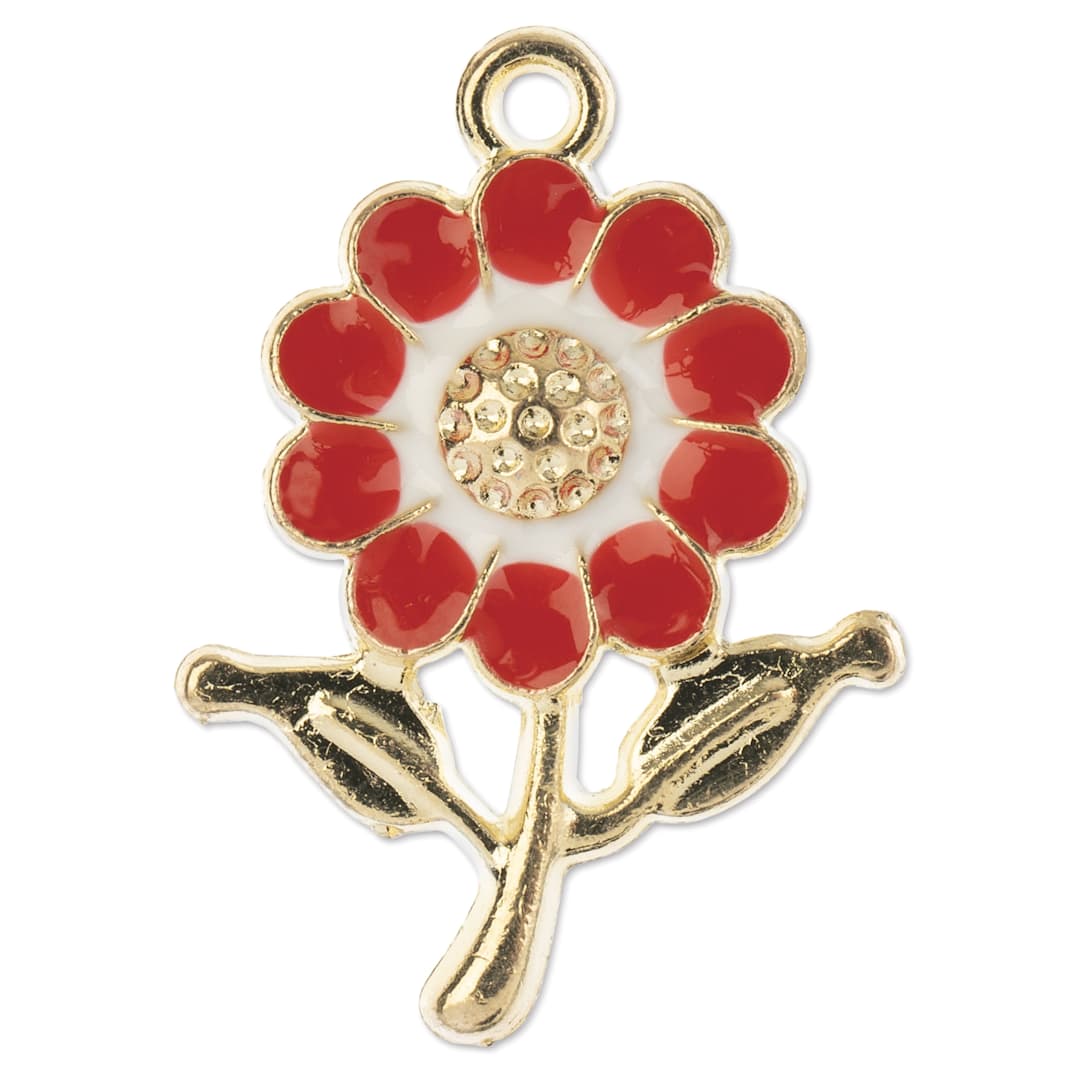 Open in modal - John Bead Sweet & Petite Enamel Charm - Daisy, Red showing single charm