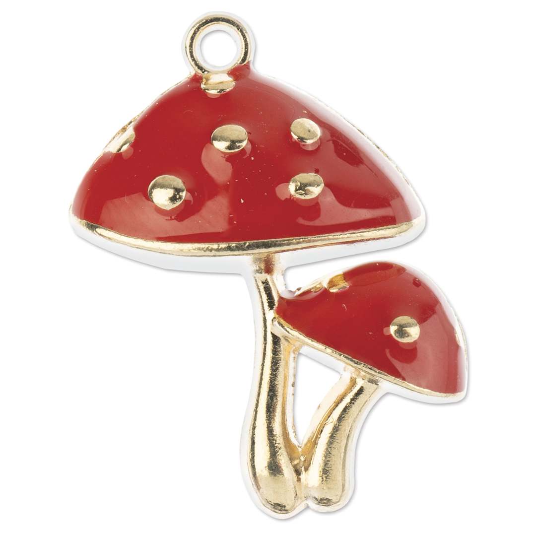 Open in modal - John Bead Sweet & Petite Enamel Charm - Mushrooms, Red showing single charm