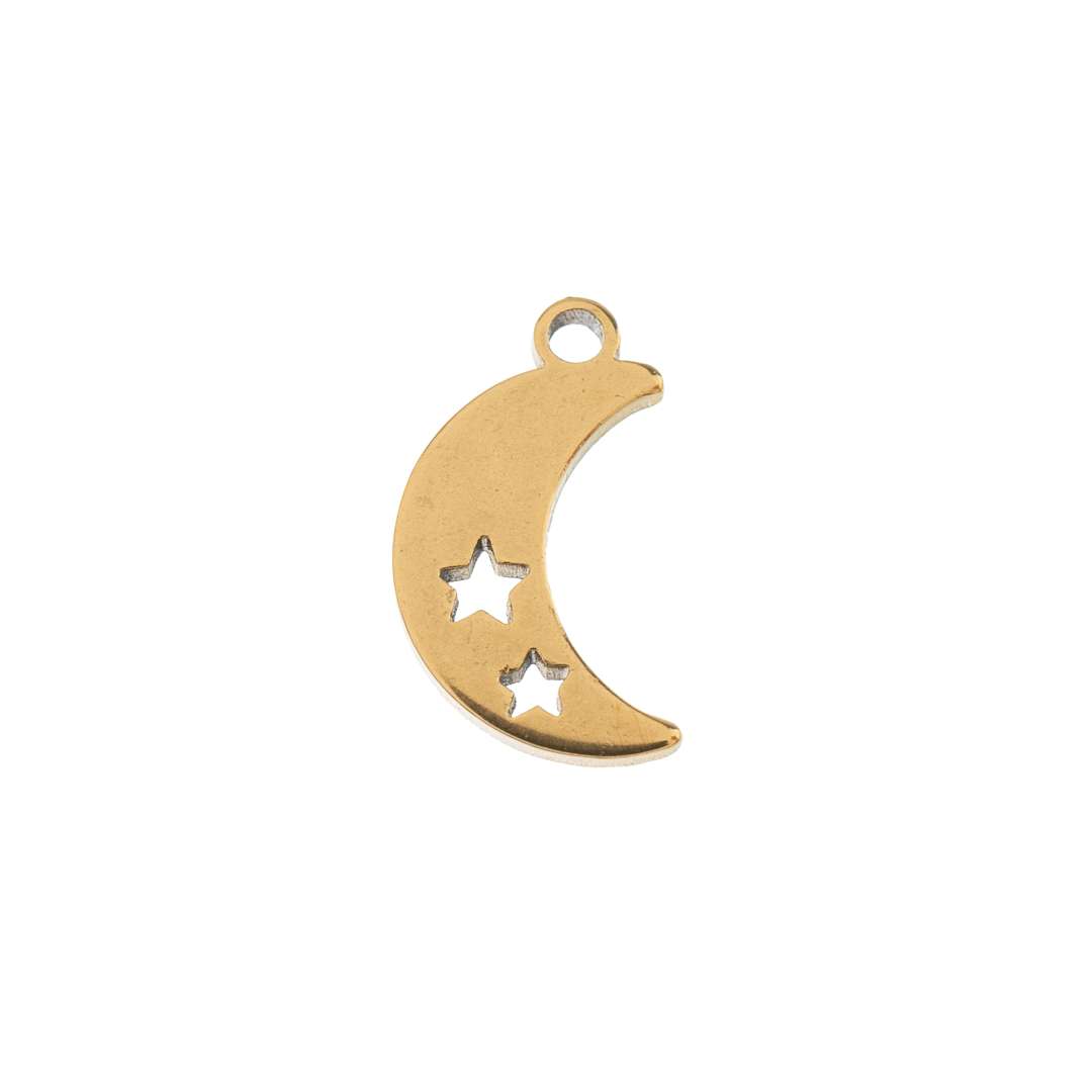 Open in modal - John Bead Sweet & Petite Metal Charms - Gold Moon with Stars single charm
