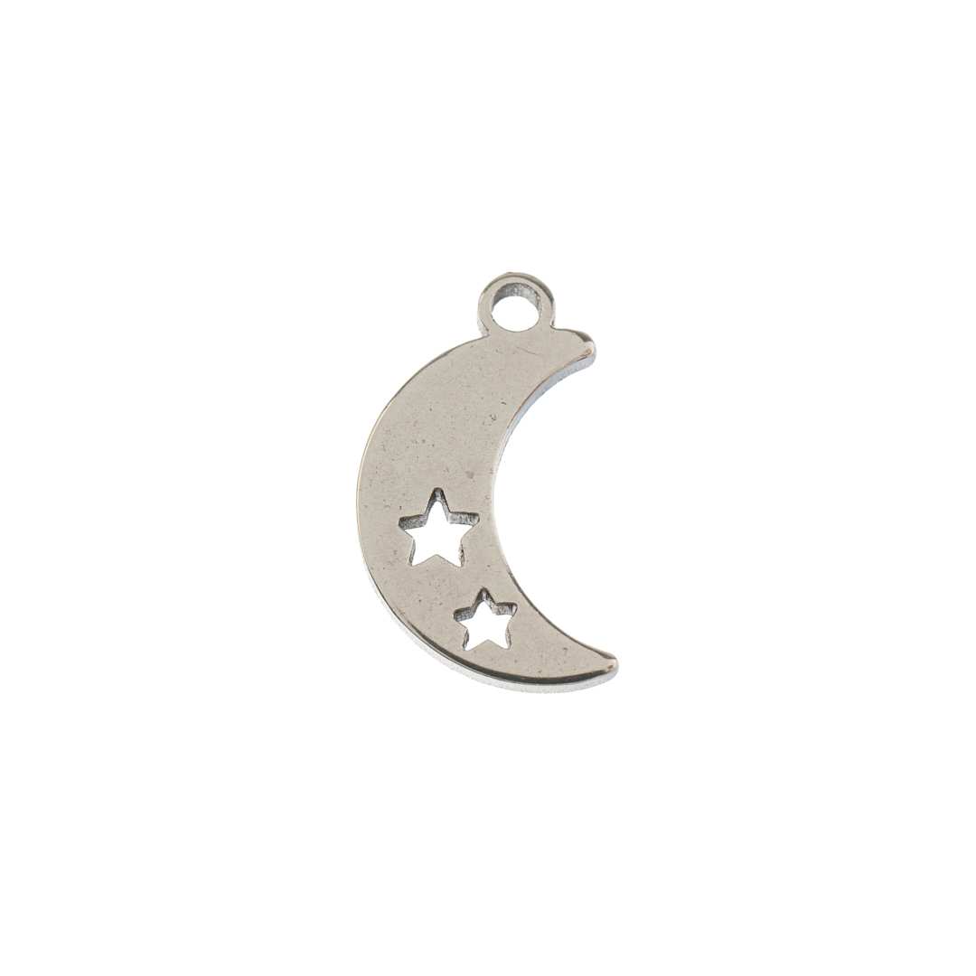 Open in modal - John Bead Sweet & Petite Metal Charms - Silver Moon with Stars single charm