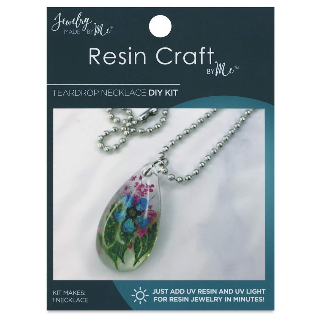 Open in modal - Jewelry Made By Me Teardrop Necklace UV Resin DIY Kit front of packaging (resin sold separately)