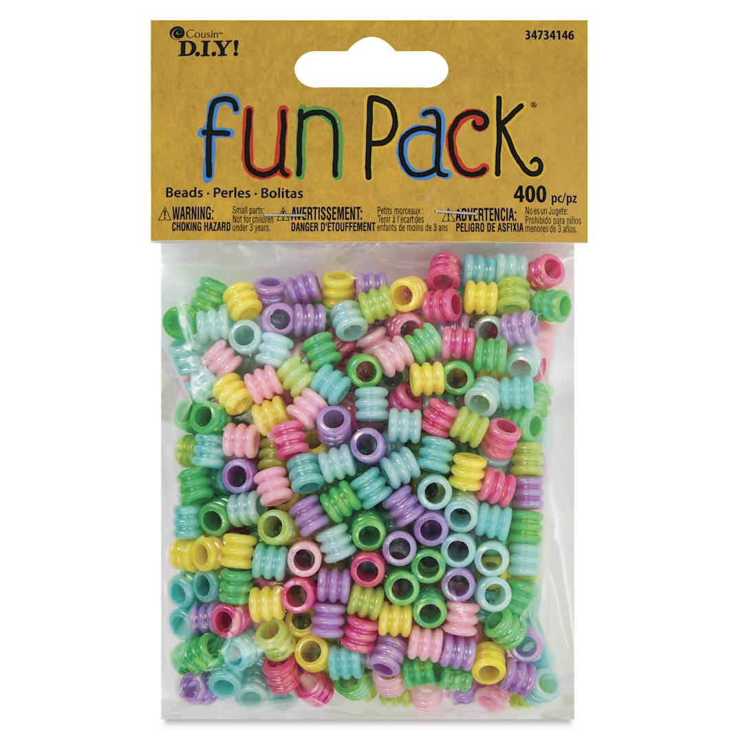 Open in modal - Cousin Fun Pack Acrylic Bead Mix - Large Hole Tubes, Pkg of 400 - front of packaging