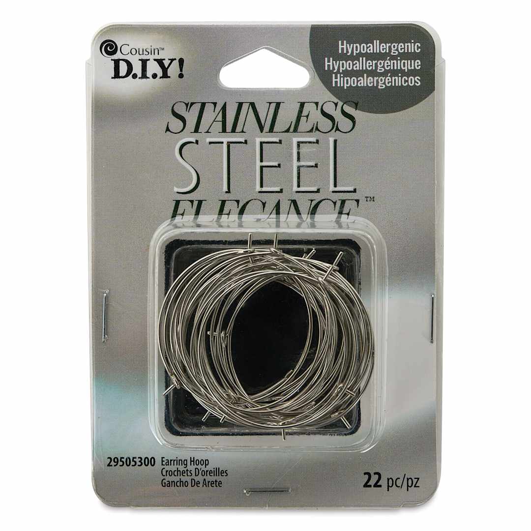 Open in modal - Cousin Stainless Steel Elegance Earring Hoops - Pkg of 22 front of packaging