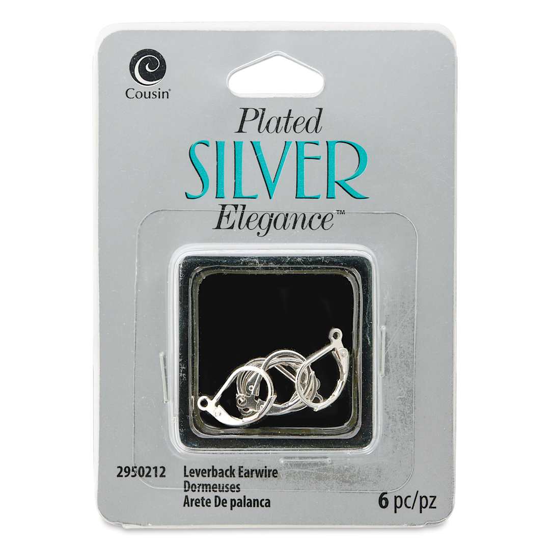 Open in modal - Cousin Plated Silver Elegance Leverback Earwires - Pkg of 6 front of packaging