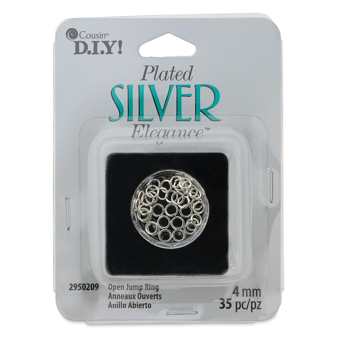 Open in modal - Cousin Plated Silver Elegance Open Jump Rings - Pkg of 35, 4 mm front of packaging