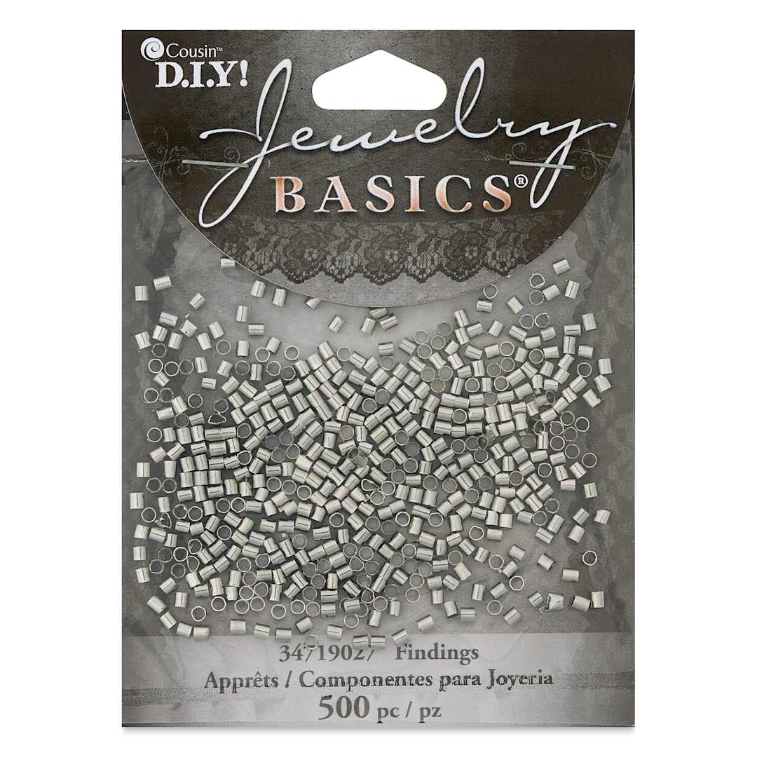 Open in modal - Cousin Jewelry Basics Crimp Tubes - Pkg of 500, Silver, 2 mm front of packaging