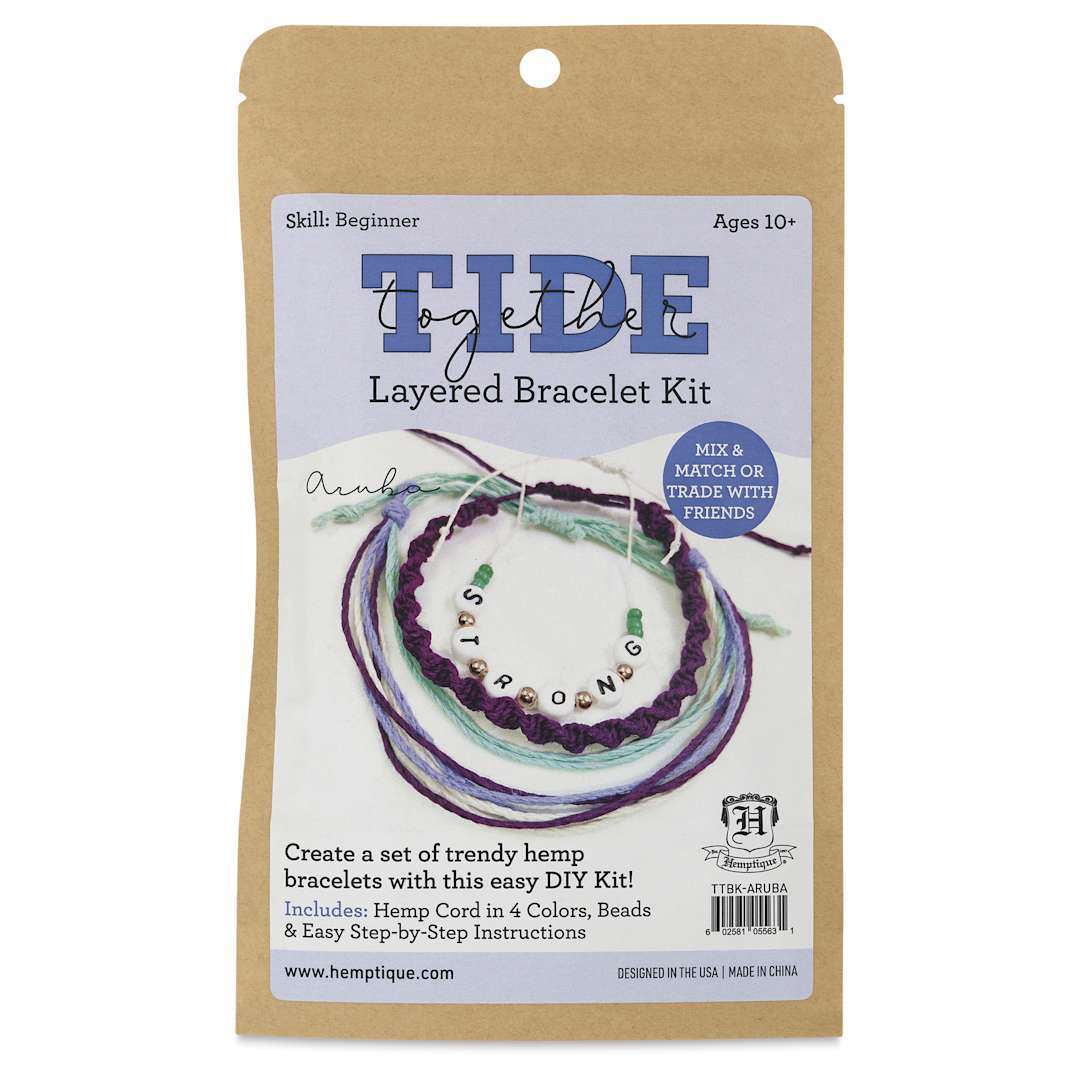 Open in modal - Hemptique Tide Together Layered Hemp Bracelet Kit - Aruba - front of packaging