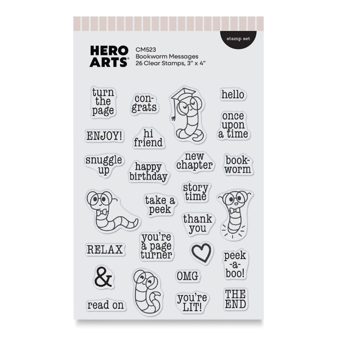 Open in modal - Hero Arts Bookworm Messages Clear Stamp Set - Set of 23 front of packaging