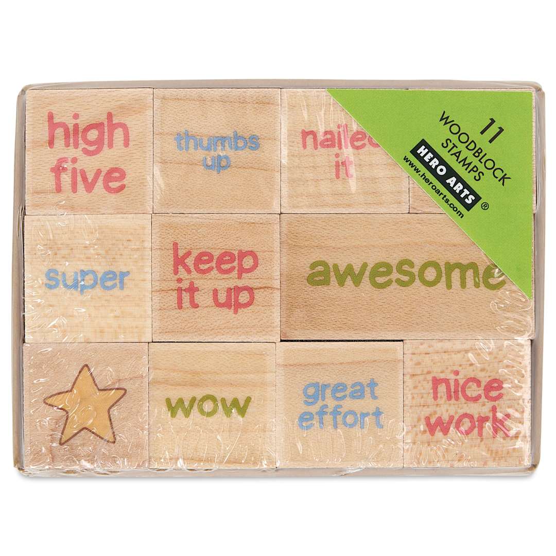 Open in modal - Hero Arts Woodblock Teacher Stamps Set - Set of 11, Gold Star front of packaging