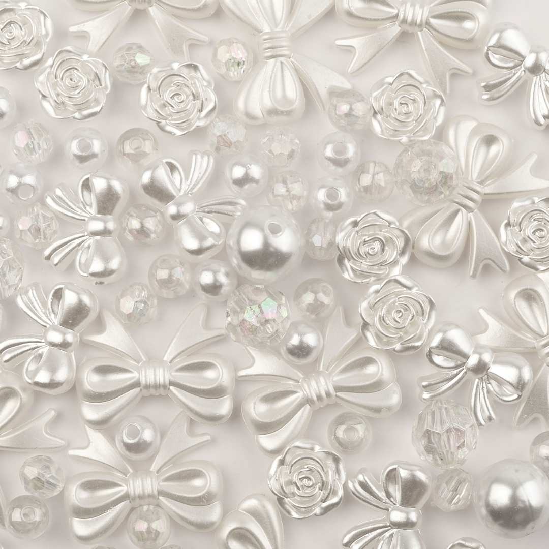 Open in modal - John Bead Super Cute Assorted Acrylic Bow Beads - White Crystal, 80 g