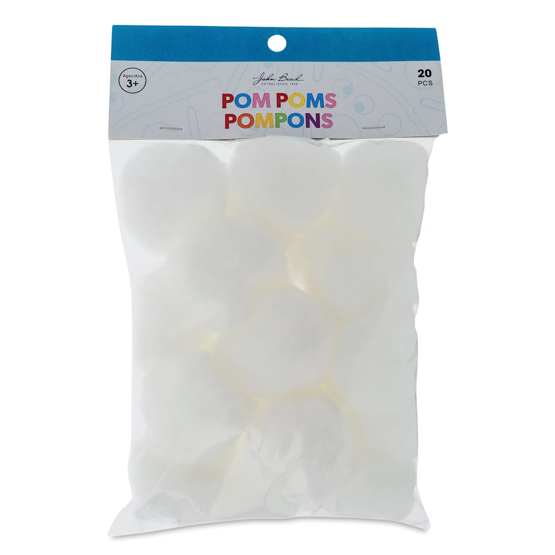 Open in modal - John Bead Pom Poms - Pkg of 20, White, 2" front of packaging