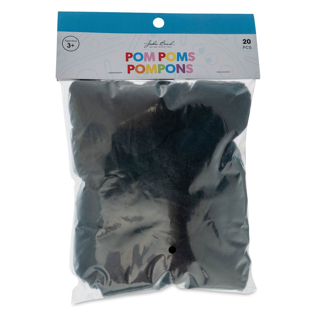 Open in modal - John Bead Pom Poms - Pkg of 20, Black, 2" front of packaging