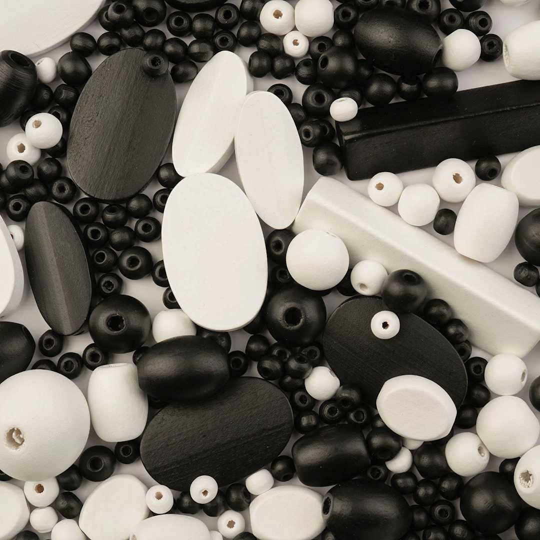 Open in modal - John Bead Wood Craft Beads - White and Black, 90 g Bag