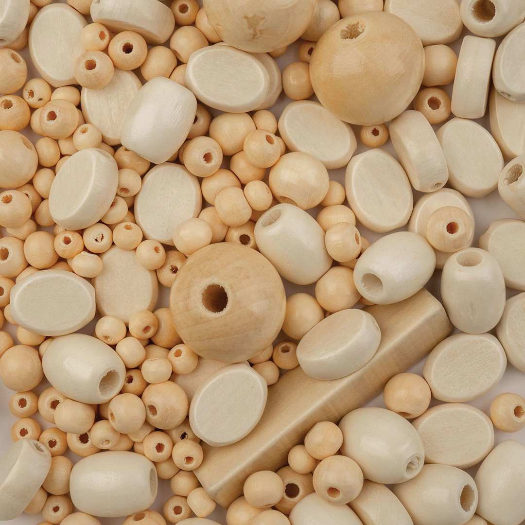 Open in modal - John Bead Wood Craft Beads - Natural, 90 g Bag