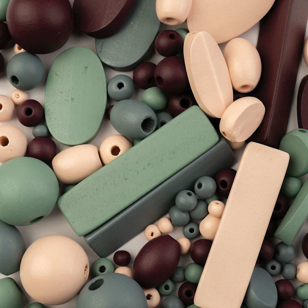 Open in modal - John Bead Wood Craft Beads - Gray, Dark Purple, Natural, and Green, 90 g Bag