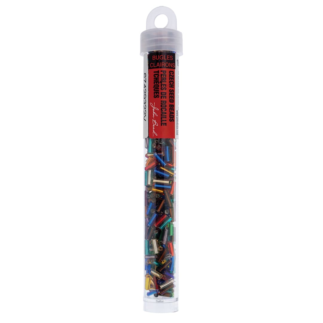 Open in modal - John Bead Czech Glass #3 Bugle Beads - Silver-Lined Assorted, 6.5 mm, 19 g Tube