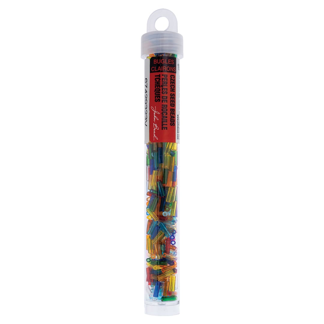 Open in modal - John Bead Czech Glass #3 Bugle Beads - Transparent Assorted, 6.5 mm, 19 g Tube