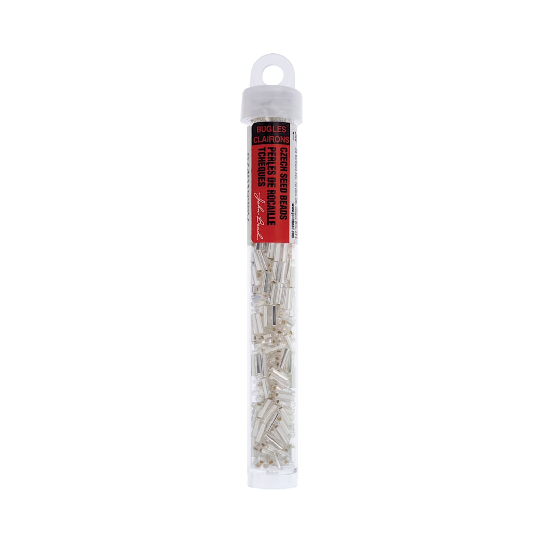 Open in modal - John Bead Czech Glass #3 Bugle Beads - Silver-Lined Crystal, 6.5 mm, 19 g Tube