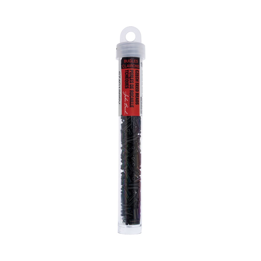 Open in modal - John Bead Czech Glass #3 Bugle Beads - Opaque Black, 6.5 mm, 19 g Tube