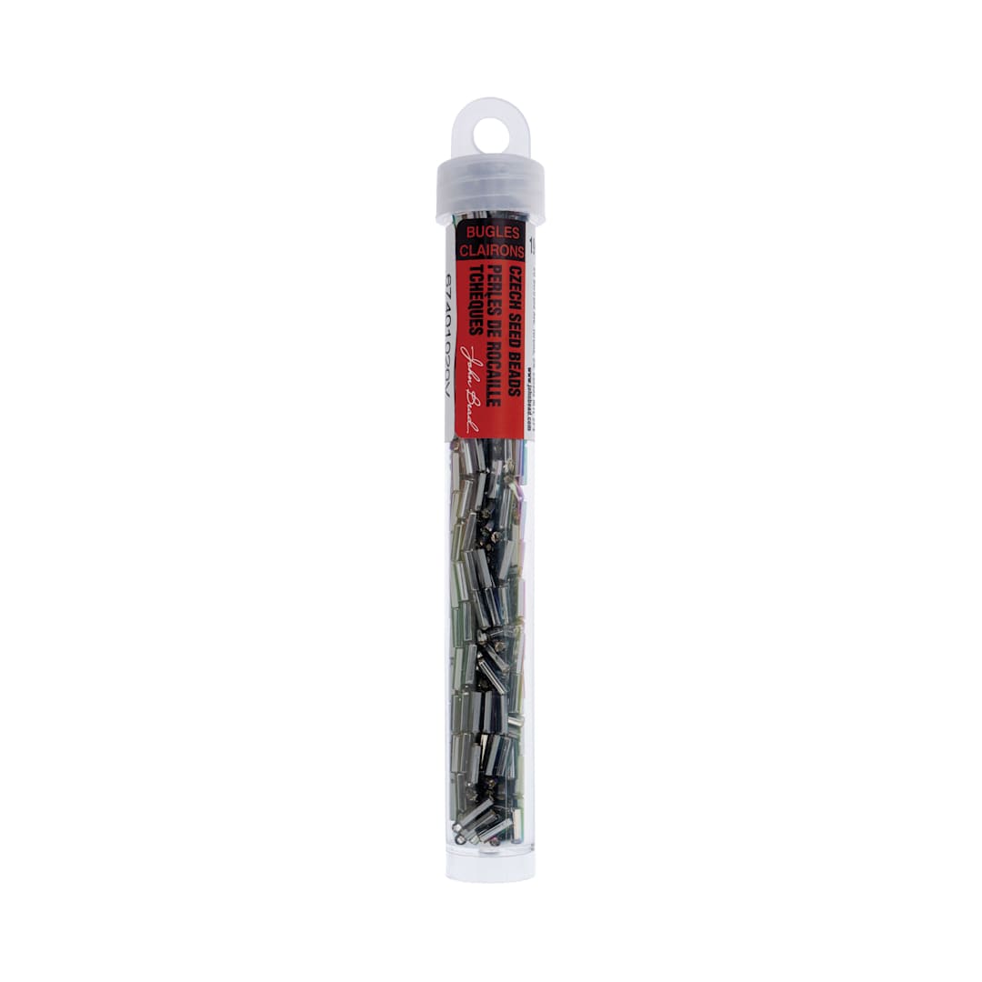 Open in modal - John Bead Czech Glass #3 Bugle Beads - Silver-Lined Grey, 6.5 mm, 19 g Tube