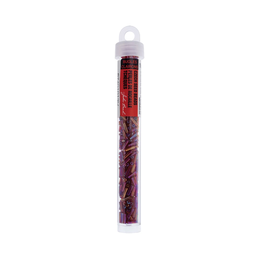 Open in modal - John Bead Czech Glass #3 Bugle Beads - Transparent Red Iris, 6.5 mm, 19 g Tube