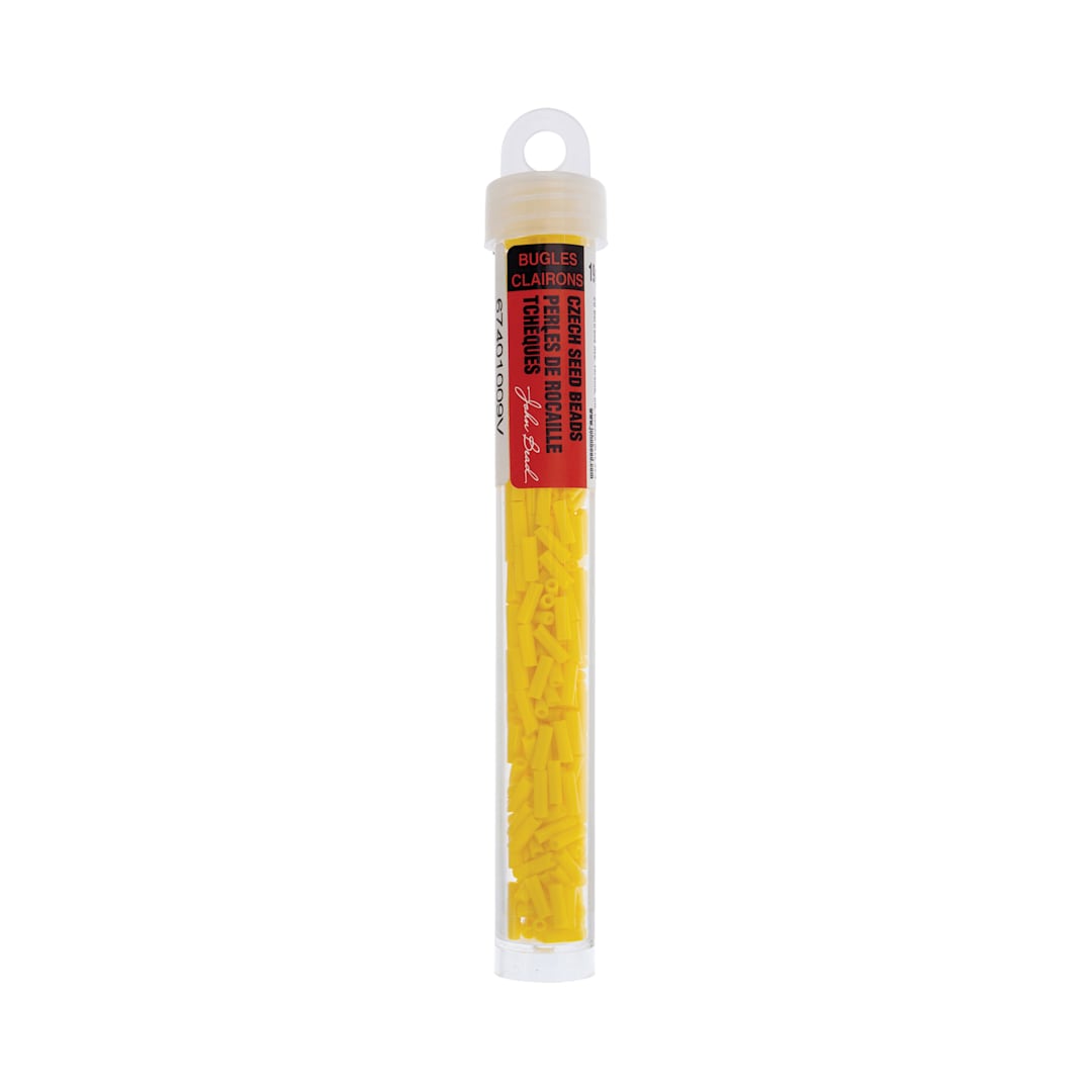 Open in modal - John Bead Czech Glass #3 Bugle Beads - Opaque Lemon Yellow, 6.5 mm, 19 g Tube