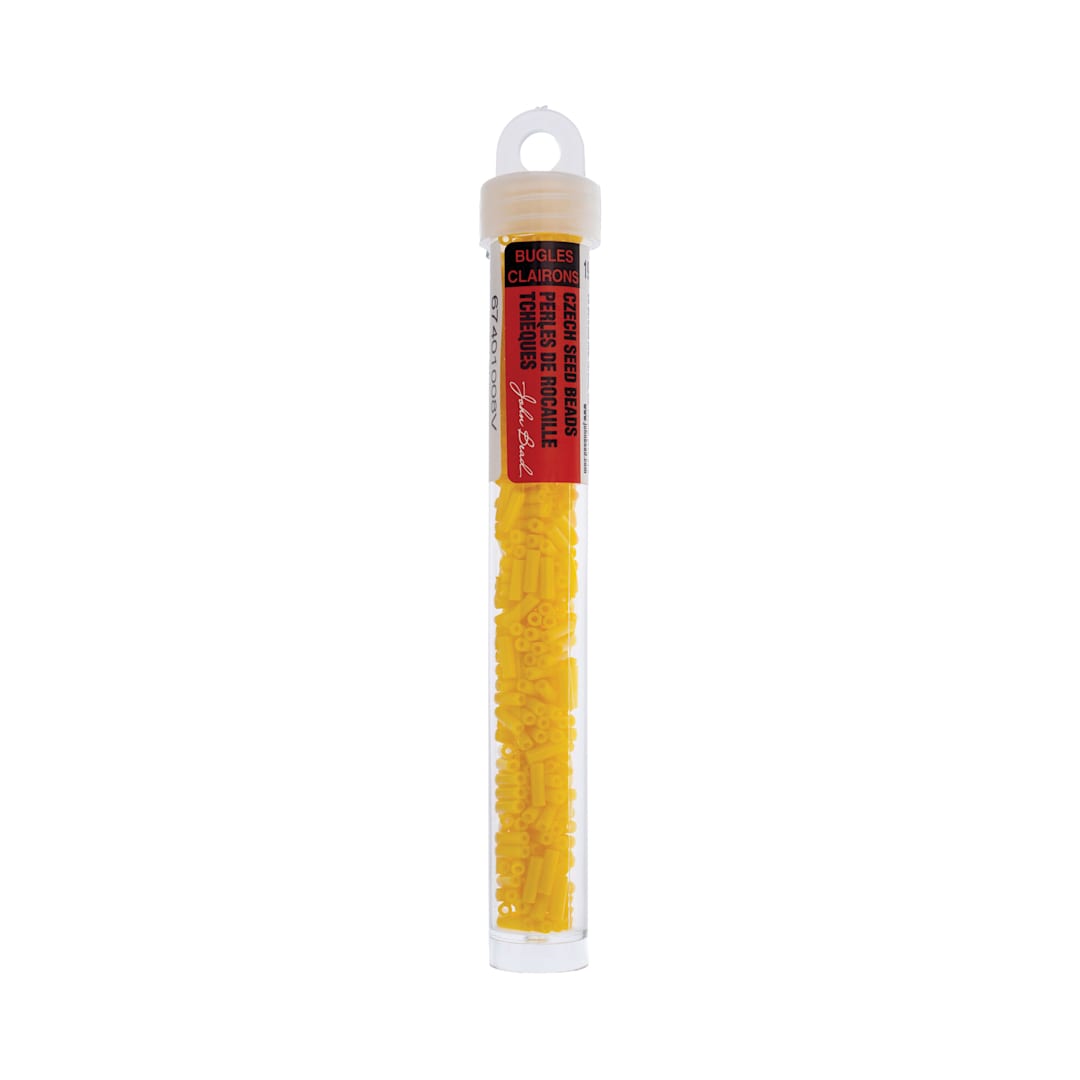 Open in modal - John Bead Czech Glass #3 Bugle Beads - Opaque Gold Yellow, 6.5 mm, 19 g Tube