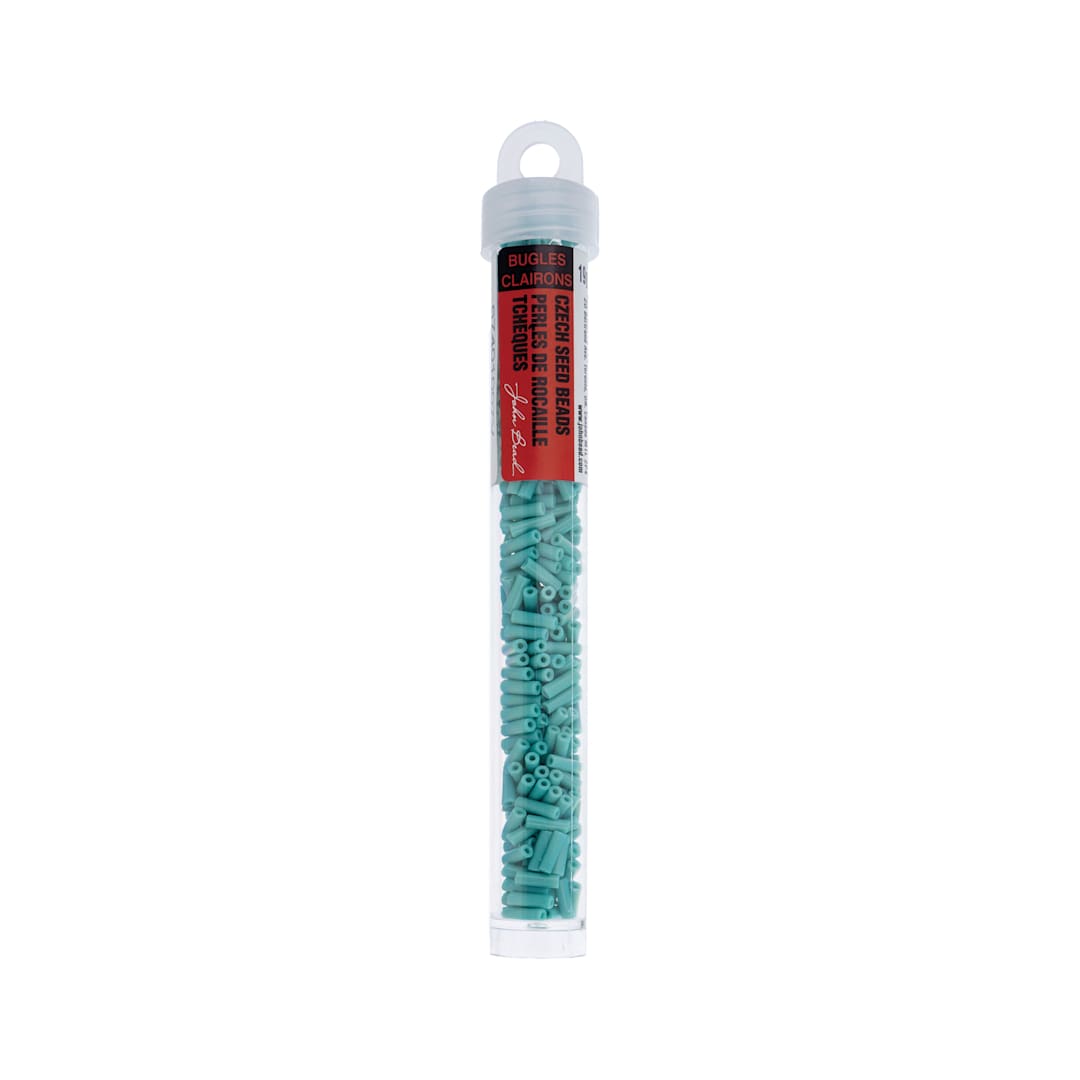 Open in modal - John Bead Czech Glass #3 Bugle Beads - Opaque Turquoise, 6.5 mm, 19 g Tube