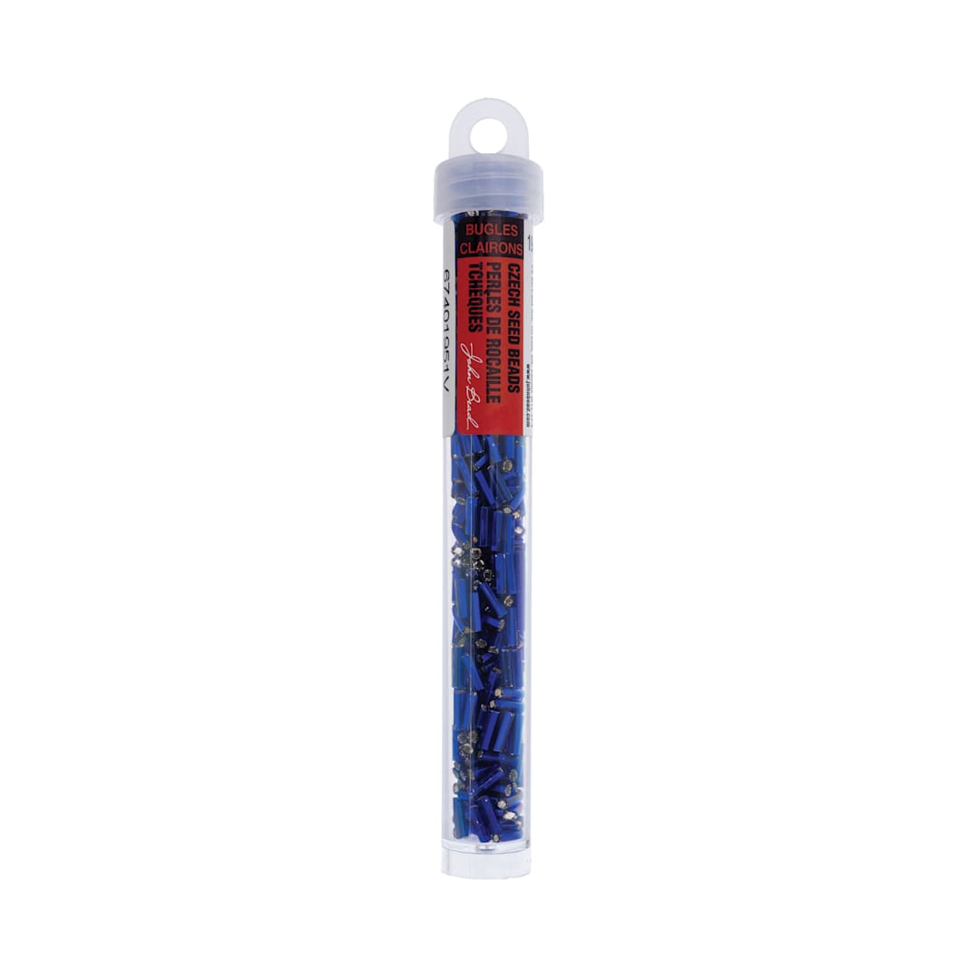 Open in modal - John Bead Czech Glass #3 Bugle Beads - Silver-Lined Royal Blue, 6.5 mm, 19 g Tube