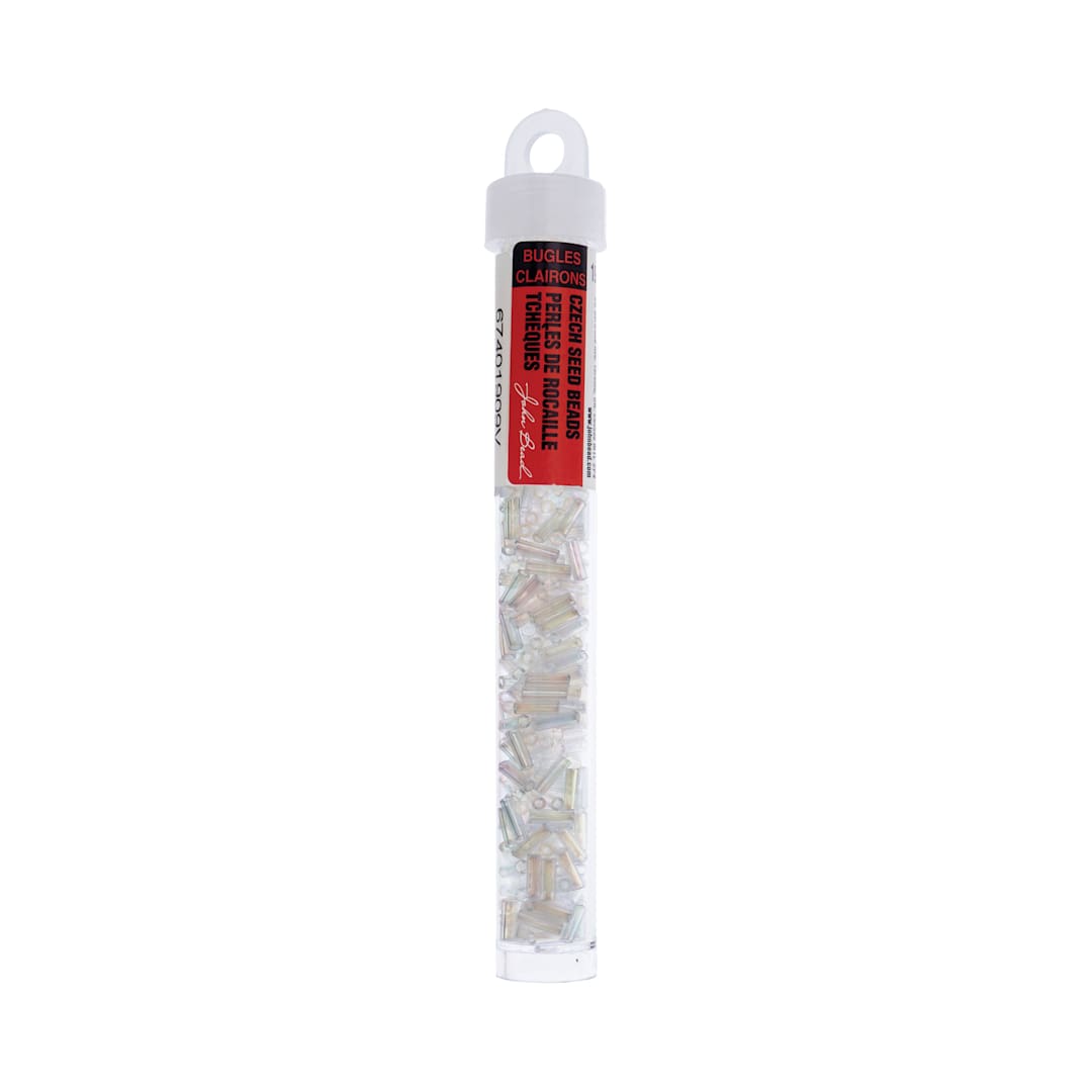 Open in modal - John Bead Czech Glass #3 Bugle Beads - Transparent Crystal Iris, 6.5 mm, 19 g Tube
