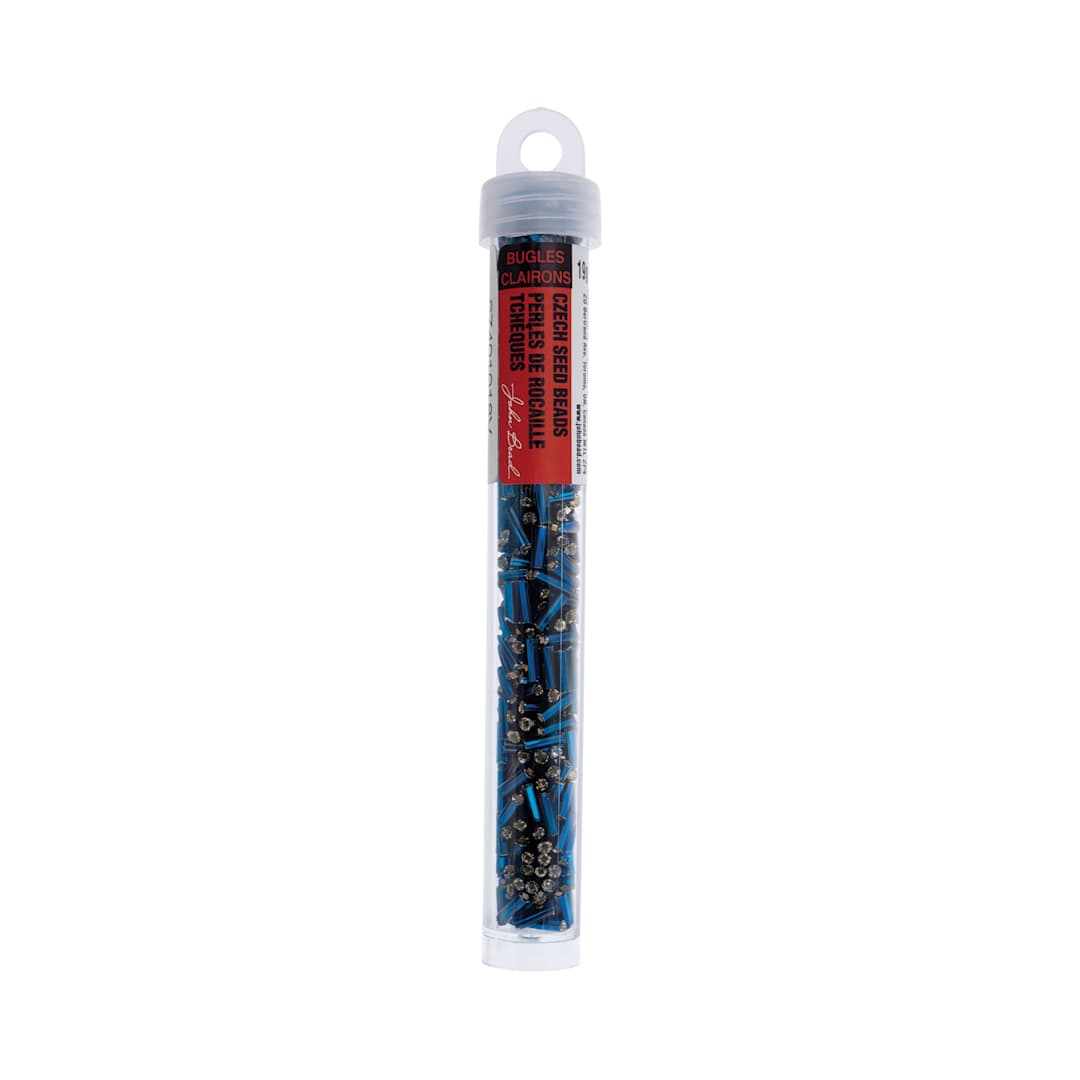 Open in modal - John Bead Czech Glass #3 Bugle Beads - Silver-Lined Dark Aqua, 6.5 mm, 19 g Tube